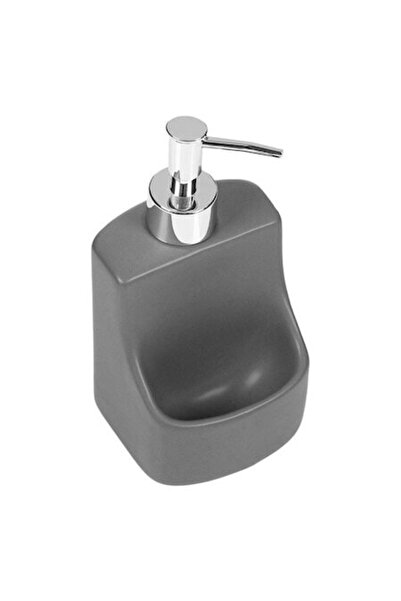 AVA Ceramic Dish Detergent Dispenser with Sponge Holder, 350ml, Gray, 9x8.5x11.5 cm