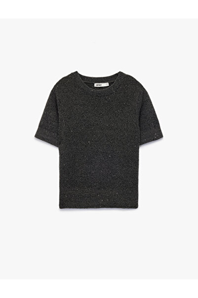 Koton Πλεκτό πουλόβερ με μισό μανίκι και λάμψη με παγιέτες