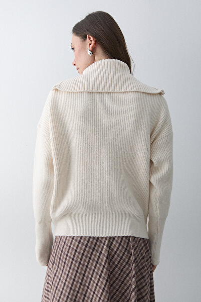 Laluvia Cream Double Zipper Cardigan - 251080