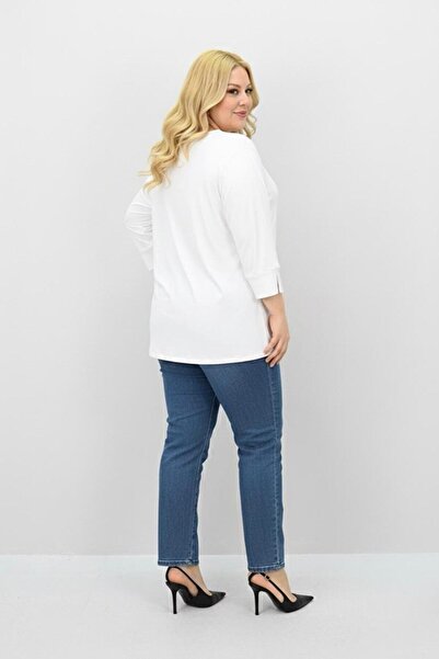 Koza Butik Women's Plus Size Banded V-Neck Blouse 1919-25