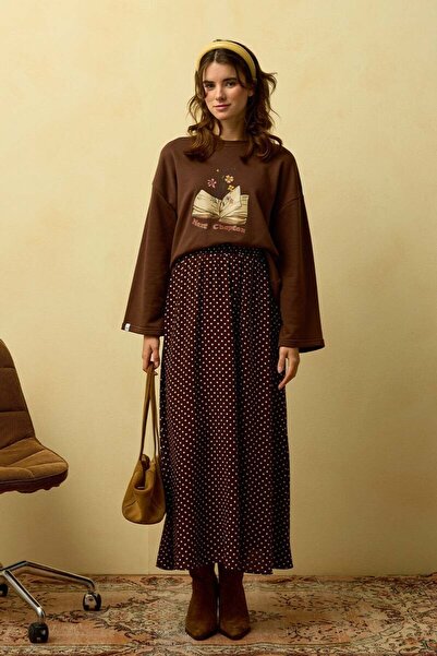 Ceylan Otantik Bitter Brown Polka Dot Detailed Skirt