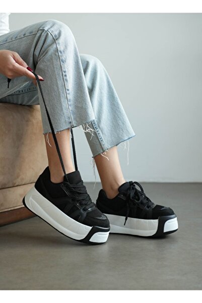 GOFFSHOES Pantofi sport Yonna cu talpă groasă pentru femei - alb-negru