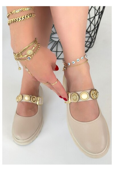 TUBA TOPTAŞ Tractor Sole Mary Jane Shoes with Buckle Medallion Detail