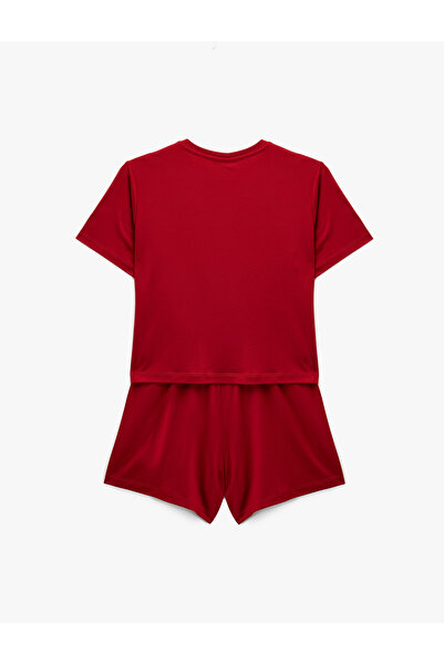 Koton Comfortable Fit Short Sleeve Crew Neck Christmas Pajama Set with Shorts