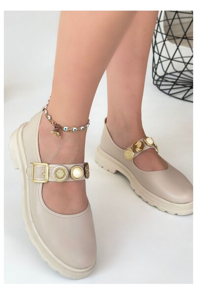 TUBA TOPTAŞ Tractor Sole Mary Jane Shoes with Buckle Medallion Detail