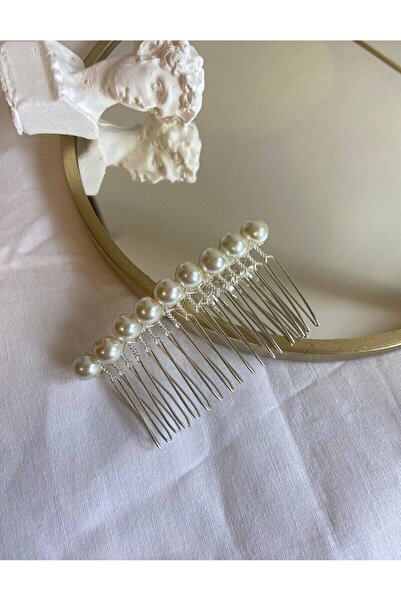 Fiyonks Atölye Women's Pearl Detailed Custom Made Scalloped Barrette, Hair Accessory