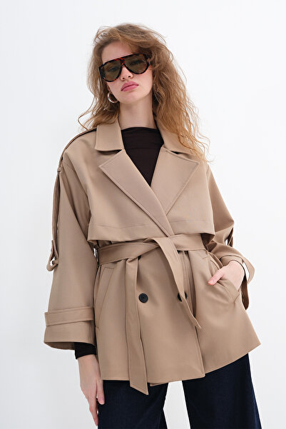 Addax Belted Buttoned Trench Coat Tr9580
