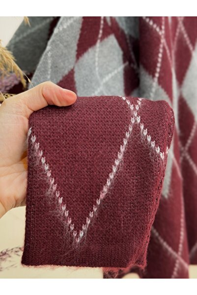 MİHRA STORE Fionna Baklava Patterned Knitwear Sweater-Zi̇5589 Burgundy