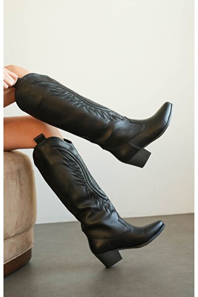 MODAADAM Γυναικείες μπότες Umke Cowboy - μαύρο-δερμάτινο