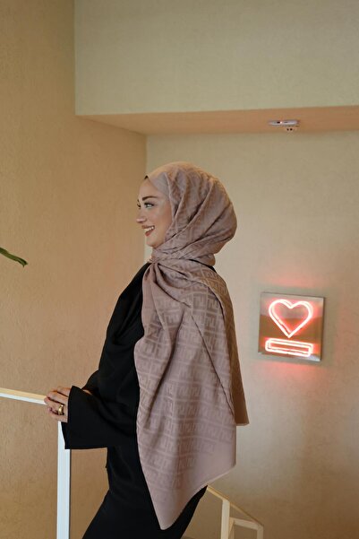 Şalland F Pattern Wool Cashmere Shawl Powder