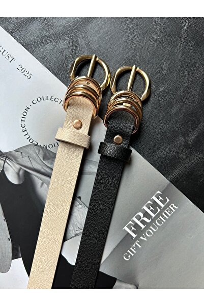 LİA KEMER حزام نسائي ذهبي اللون من ماركة ميرج مكون من قطعتين بنمط حلقات متعددة، حزام للسترة، حزام للملابس، حزام للبنطلون