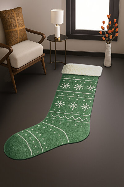 Rugs Modern Halı MOSSO Yılbaşı Temalı Yeşil Çorap Desenli Dokuma Taban Modern...