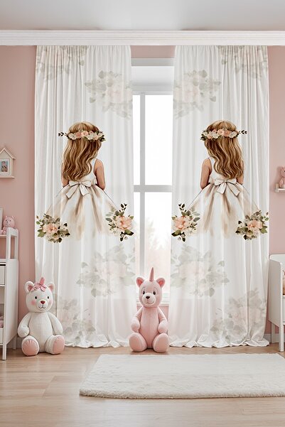 EVPANYA Sade Sarı Saçlı Prenses Desenli Çocuk Bebek Odası Fon Perde (Tek Kana...