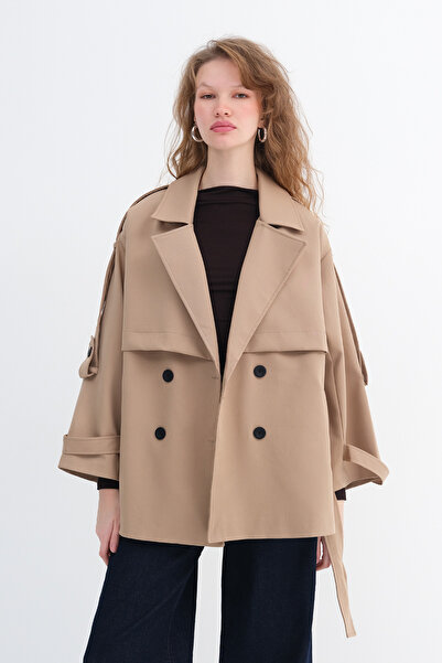 Addax Belted Buttoned Trench Coat Tr9580