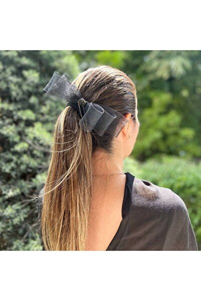 Fiyonks Atölye Accesoriu special pentru păr cu fundă neagră pentru femei, agr...