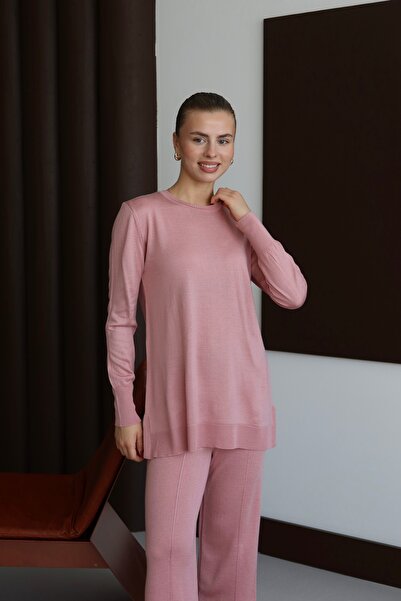 ilmek 25017 Women's Pants Stitching Detailed Premium Knitwear Set Pink