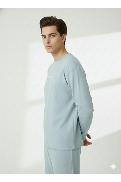 ribana Unisex Crew Neck Embossed Printed Inside Cotton Pocketed Top and Bottom Set