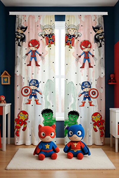 EVPANYA Little Superheroes Patterned Children's Baby Room Background Curtain (Single Panel Pricing)