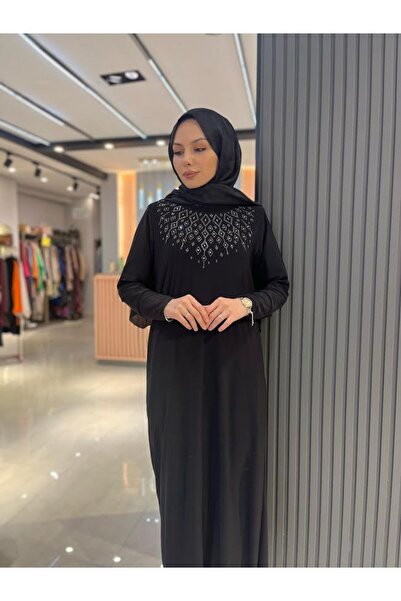 medipek Women's Sandy Stone Detailed Black Hijab Dress