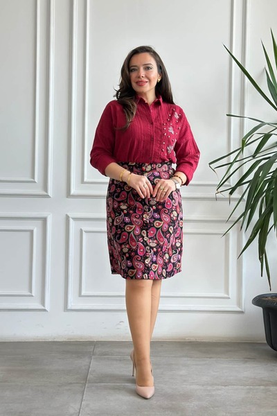 Yağmur Butik Fusta clopot din flanel cu detaliu ornamental cu nasturi în față