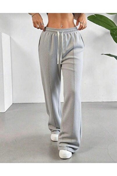 LACKH Sweatpants with Wide Legs Gray Comfortable Sweat-Repellent Fabric