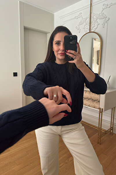 MAGARDE Hair Braid Detailed Design Sweater - Dark Blue