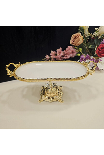 MaviDamla Cast Edge Frame Footed Porcelain Presentation Plate 30*16 Gold