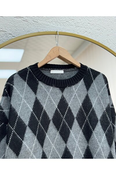 MİHRA STORE Fionna Baklava Patterned Knitwear Sweater-Zi̇5589 Black