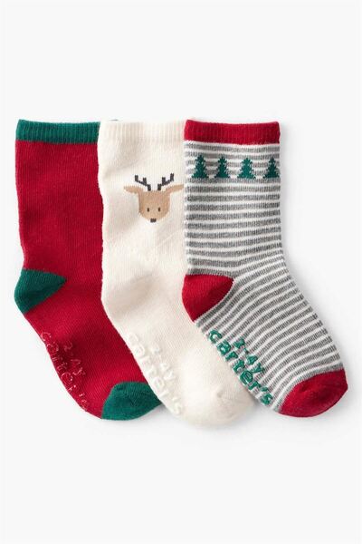 Carter's Unisex Children's Patterned 3-Piece Socks Set Red 2t659410