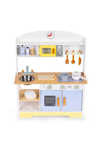 Ecotoys kids kitchen, wood, microwave, washing machine, 12 accessories, multicolor KID007349