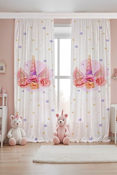 EVPANYA Cortina de fundal pentru camera bebelușului cu model de coroană de unicorn cu trandafiri aurii (preț pentru o singură aripă)