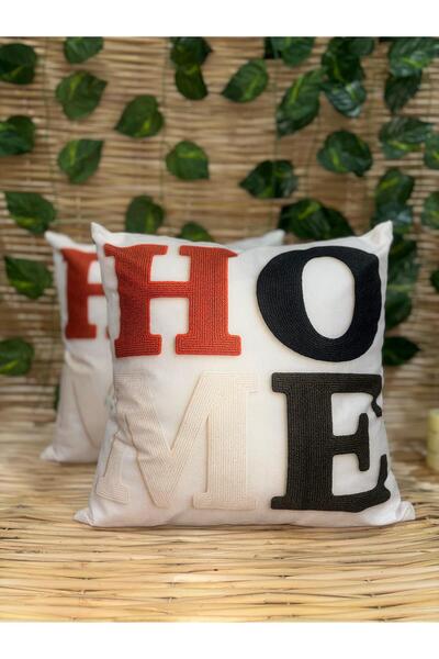 Ekodoğa 3D Dijital Baskı 2'Li Krem Renk Home Yazılı Kırlent Kılıfı