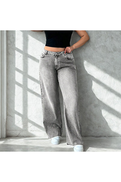 Modanewnice gri kot pantolon paça püsküllü
