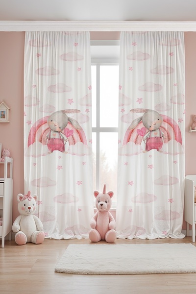 EVPANYA Rainbow Rabbit Patterned Children's Baby Room Background Curtain (Single Panel Pricing)