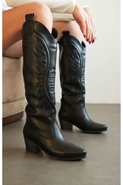 MODAADAM Γυναικείες μπότες Umke Cowboy - μαύρο-δερμάτινο