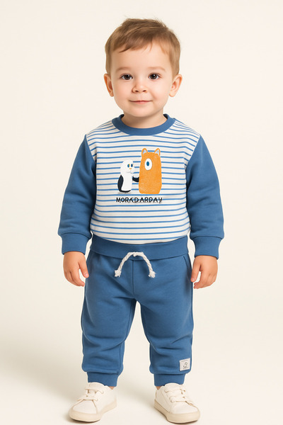 Uğur bebe Kalın İçi Şardonlu Mavi Erkek Çocuk Eşofman Takımı – Sıcacık, Yumuşak ve Ultra Konforlu