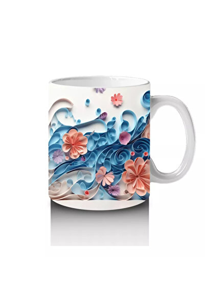 Wisdom Rain Cat Decorated with Flowers in Blue Tones – Printed Coffee Mug