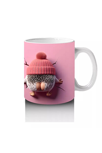 Wisdom Rain Beret Cute Teddy Bear Design on Pink Background - Printed Coffee Mug