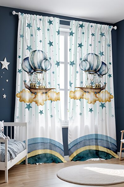EVPANYA Balloon Ship Patterned Children's Baby Room Background Curtain (Single Wing Pricing)