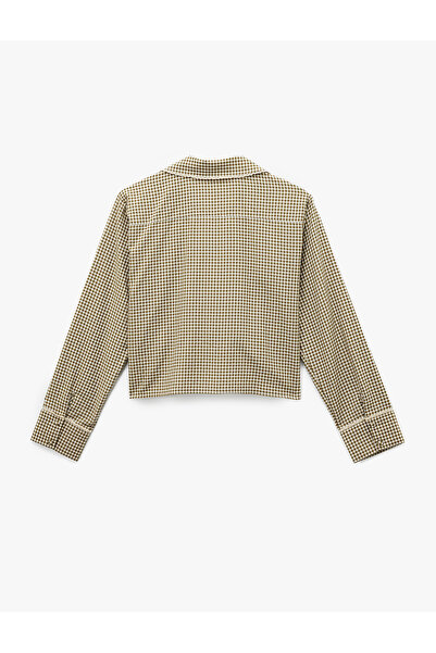 Koton Comfortable Fit Long Sleeve Shirt Collar Crop Plaid Pajama Top