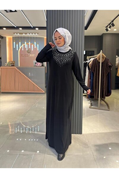 medipek Women's Sandy Stone Detailed Black Hijab Dress