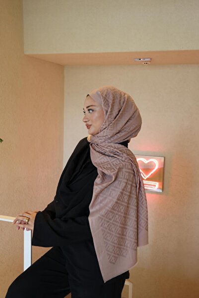 Şalland F Pattern Wool Cashmere Shawl Powder