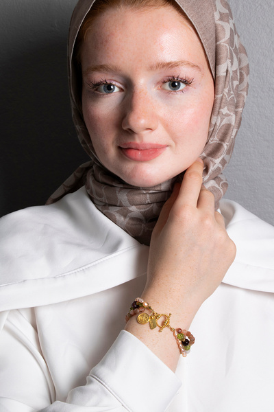 OSMANLI DOĞAL TAŞ Sunstone, Pearl, Lal, Zebercet, Amethyst, K.Kuvars, Silver Charm-Apparatus Bracelet Sk:082