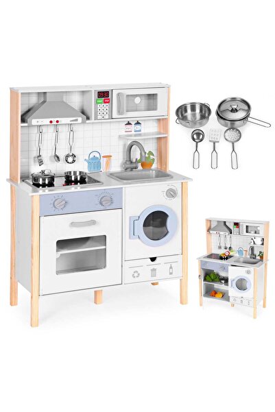 Ecotoys Kids kitchen Ecotoys, wood, sounds, LED lights, washing machine, oven, 5 accessories KID006342