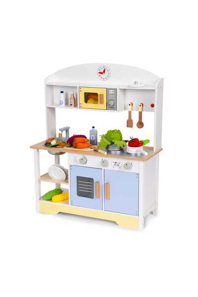 Ecotoys kids kitchen, wood, microwave, washing machine, 12 accessories, multicolor KID007349
