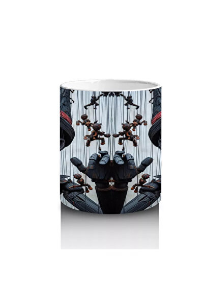 Wisdom Rain Dark Science Fiction Style with Masked Figures with Chains Halloween Printed Mug Cup