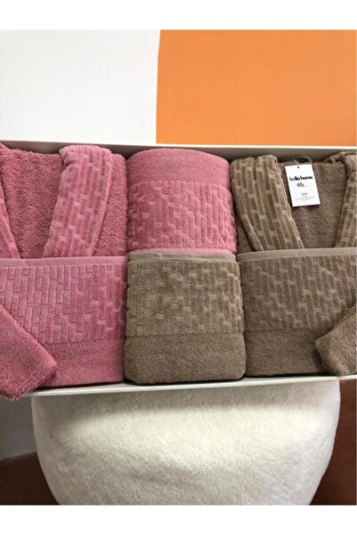 Çeyiz Diyarı Su Yolu 8 Piece Family Bathrobe Set Dark Beige - Dusty Rose