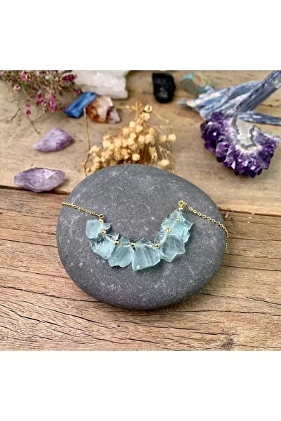 Ezera Necklace with Raw Irregular Apatite Crystals, 18K Gold Plated, 24.5 cm