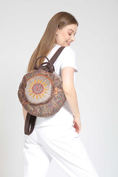 street&bagdnz Fargin Ethnic Authentic Bohemian Round Embroidered Backpack Daily Travel Backpack