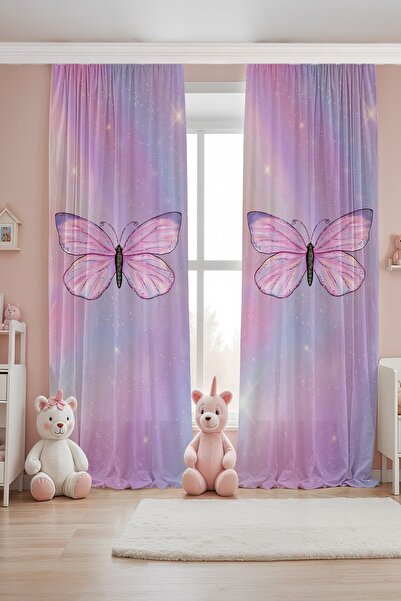 EVPANYA Işıltılı Kelebek Desenli Çocuk Bebek Odası Fon Perde (Tek Kanat Fiyatlandırma)